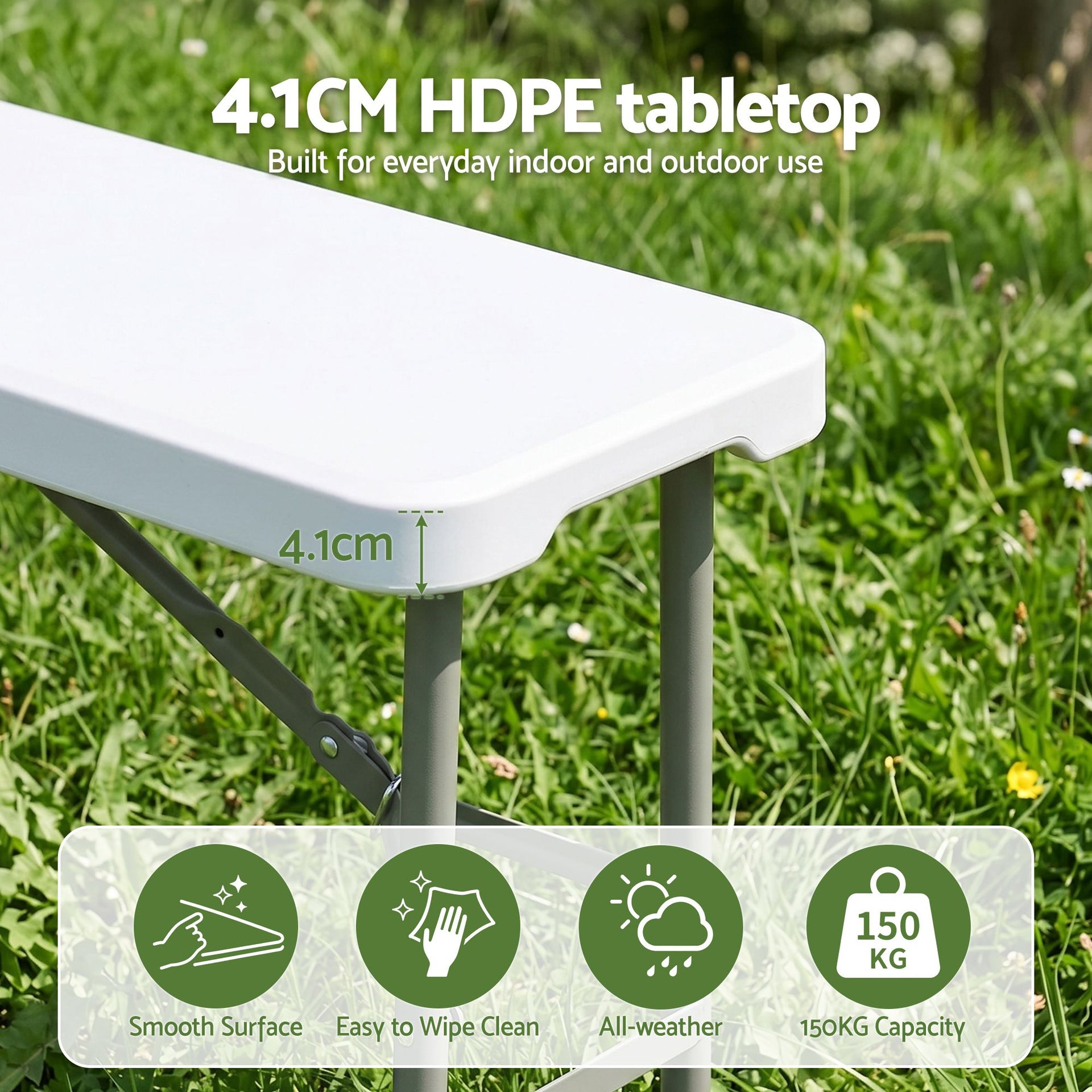 Gardeon 180cm Folding Garden Bench Portable Trestle Seat HDPE Fold In Half White Awezingly