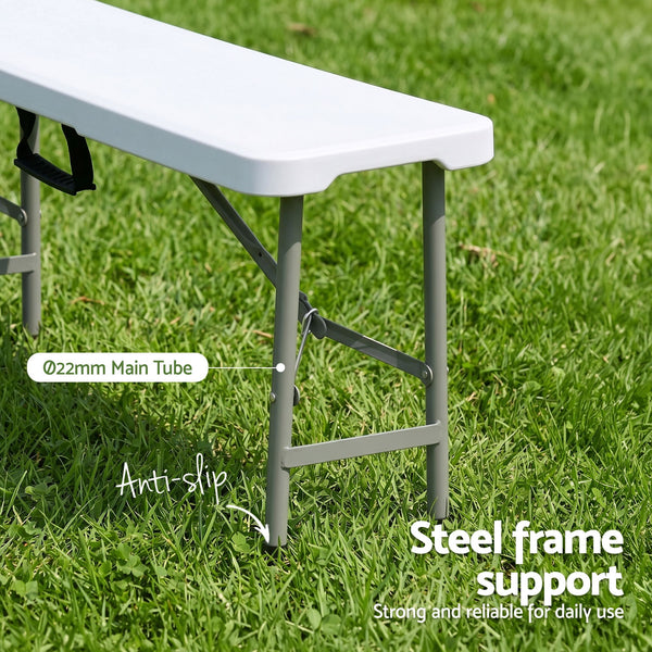 Gardeon 180cm Folding Garden Bench Portable Trestle Seat HDPE Fold In Half White Awezingly