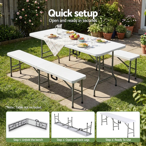 Gardeon 180cm Folding Garden Bench Portable Trestle Seat HDPE Fold In Half White Awezingly