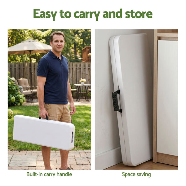 Gardeon 180cm Folding Garden Bench Portable Trestle Seat HDPE Fold In Half White Awezingly