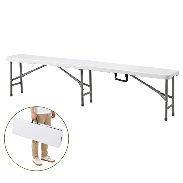 Gardeon 180cm Folding Garden Bench Portable Trestle Seat HDPE Fold In Half White Awezingly