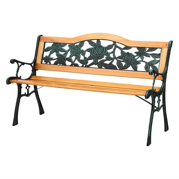 Gardeon Outdoor Garden Bench Seat 126cm Wooden Cast Iron 3 Seater Patio Furniture Gardeon