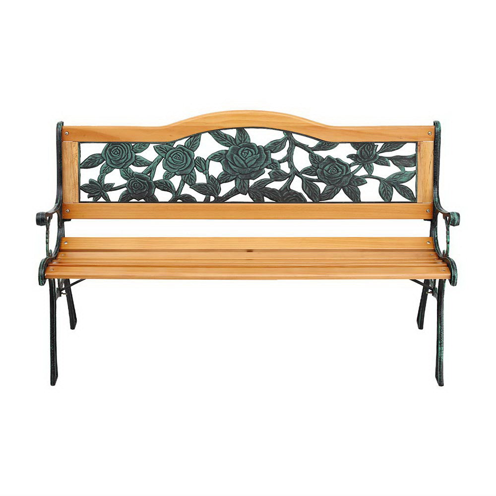 Gardeon Outdoor Garden Bench Seat 126cm Wooden Cast Iron 3 Seater Patio Furniture Gardeon