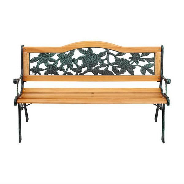 Gardeon Outdoor Garden Bench Seat 126cm Wooden Cast Iron 3 Seater Patio Furniture Gardeon