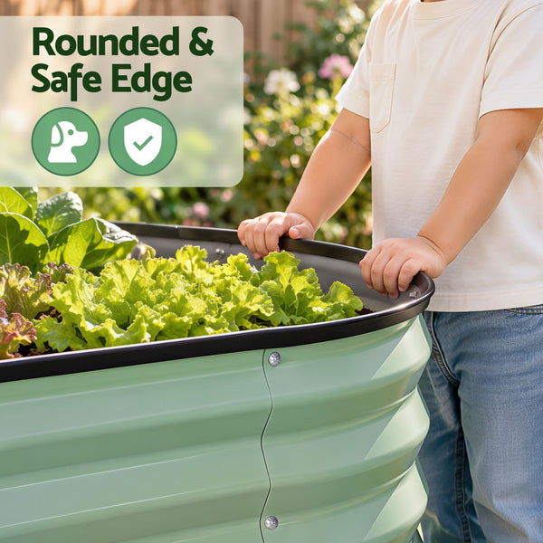 Green Fingers Self Watering Oval Garden Bed Galvanised for Balcony Deck 120x60x30cm Awezingly