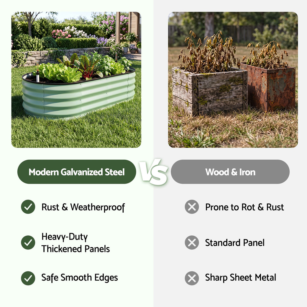 Green Fingers Self Watering Oval Garden Bed Galvanised for Balcony Deck 120x60x30cm Awezingly