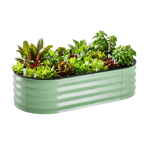Green Fingers Self Watering Oval Garden Bed Galvanised for Balcony Deck 120x60x30cm Awezingly