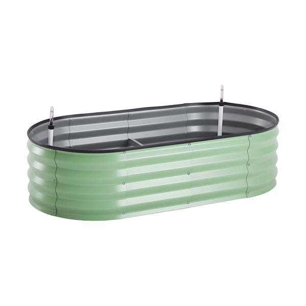 Green Fingers Self Watering Oval Garden Bed Galvanised for Balcony Deck 120x60x30cm Awezingly
