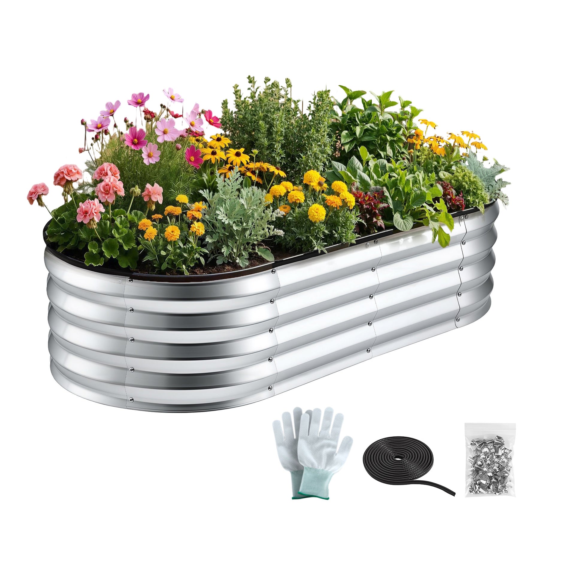 Green Fingers Raised Garden Bed Galvanised Oval Metal Planter Box Large Outdoor 120x60x30cm Silver Awezingly