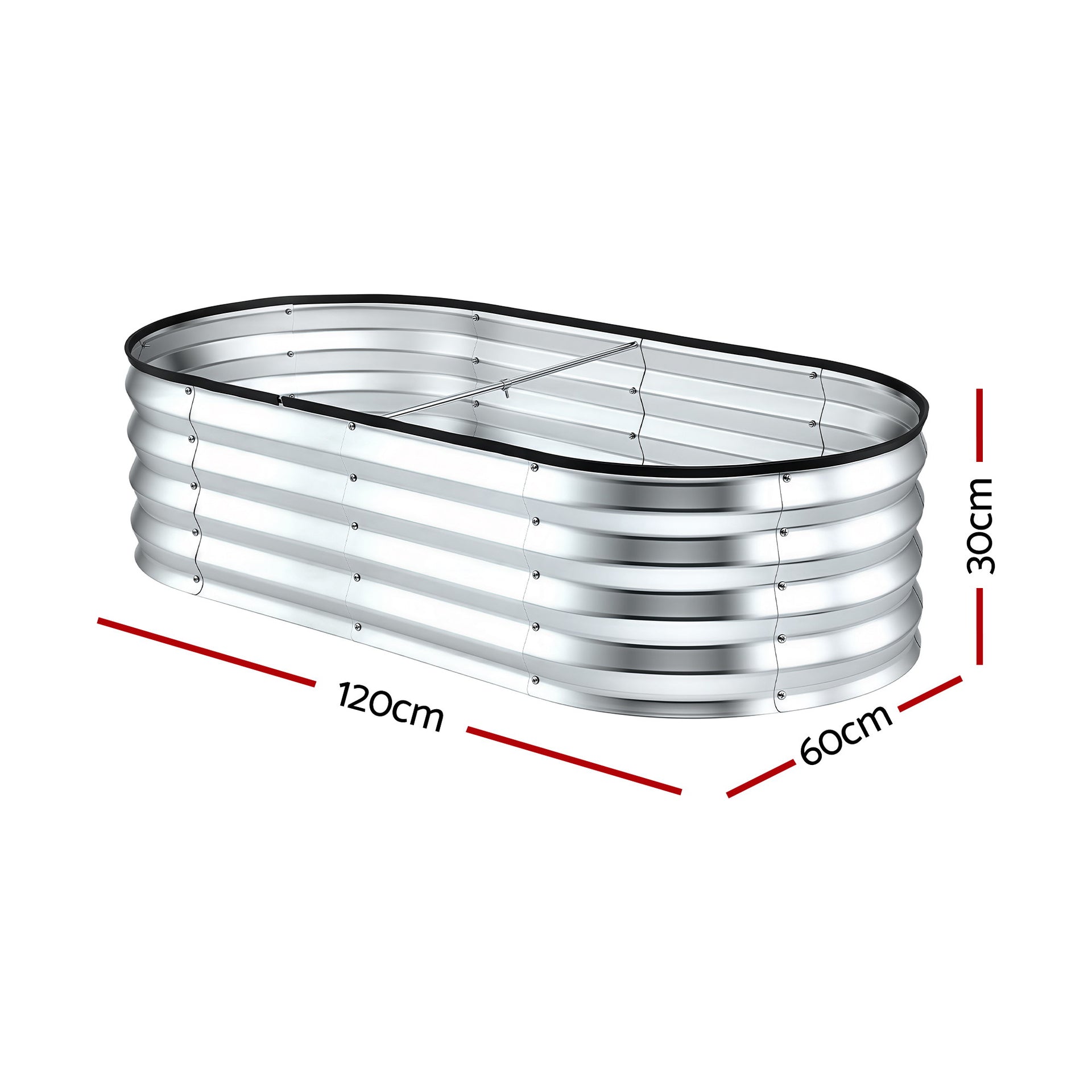 Green Fingers Raised Garden Bed Galvanised Oval Metal Planter Box Large Outdoor 120x60x30cm Silver Awezingly
