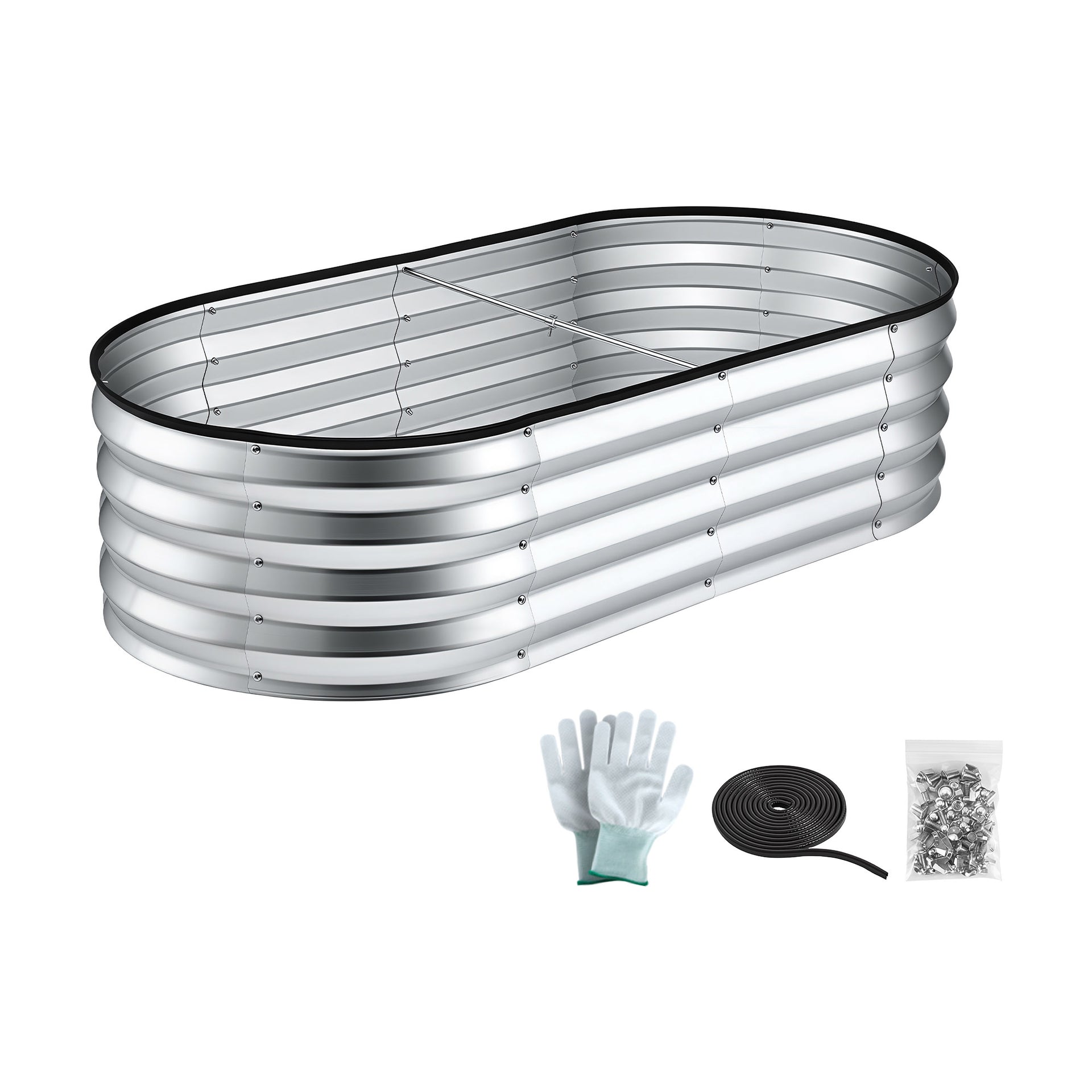 Green Fingers Raised Garden Bed Galvanised Oval Metal Planter Box Large Outdoor 120x60x30cm Silver Awezingly