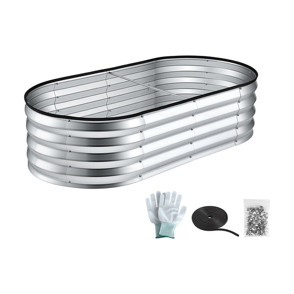 Green Fingers Raised Garden Bed Galvanised Oval Metal Planter Box Large Outdoor 120x60x30cm Silver Awezingly
