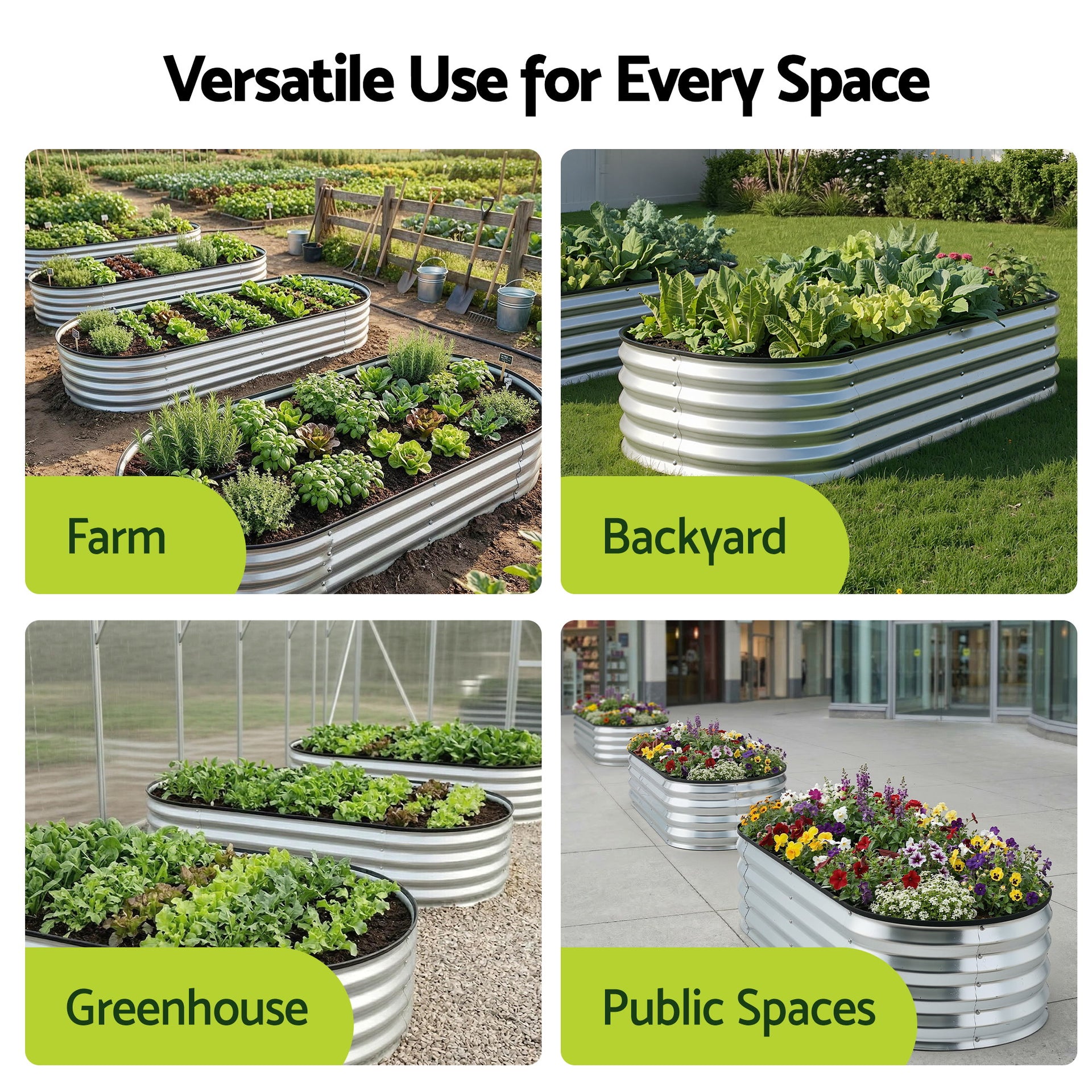Green Fingers Raised Garden Bed Galvanised Oval Metal Planter Box Large Outdoor 120x60x30cm Silver Awezingly