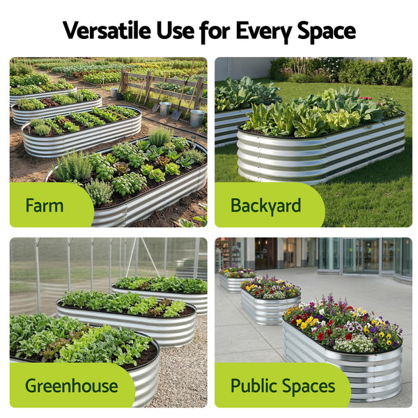 Green Fingers Raised Garden Bed Galvanised Oval Metal Planter Box Large Outdoor 120x60x30cm Silver Awezingly