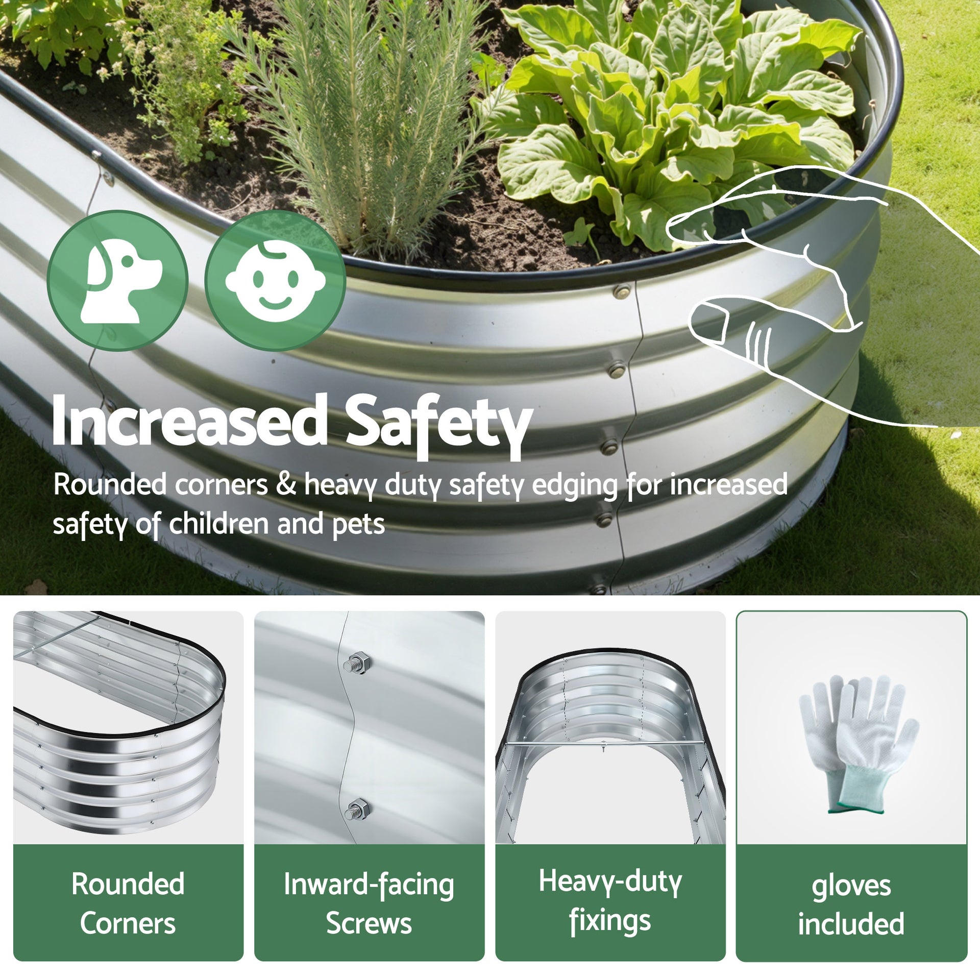 Green Fingers Raised Garden Bed Galvanised Oval Metal Planter Box Large Outdoor 120x60x30cm Silver Awezingly