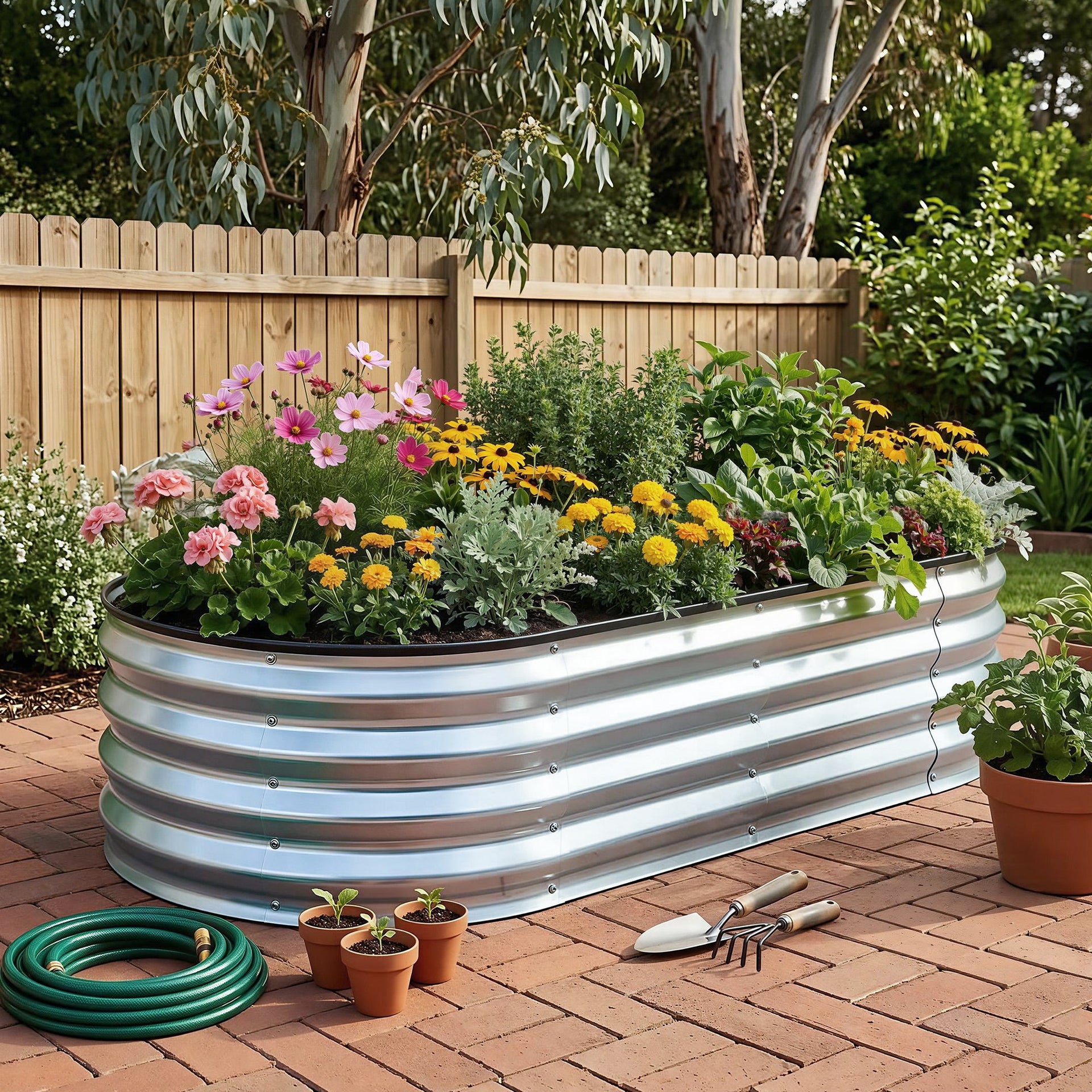 Green Fingers Raised Garden Bed Galvanised Oval Metal Planter Box Large Outdoor 120x60x30cm Silver Awezingly