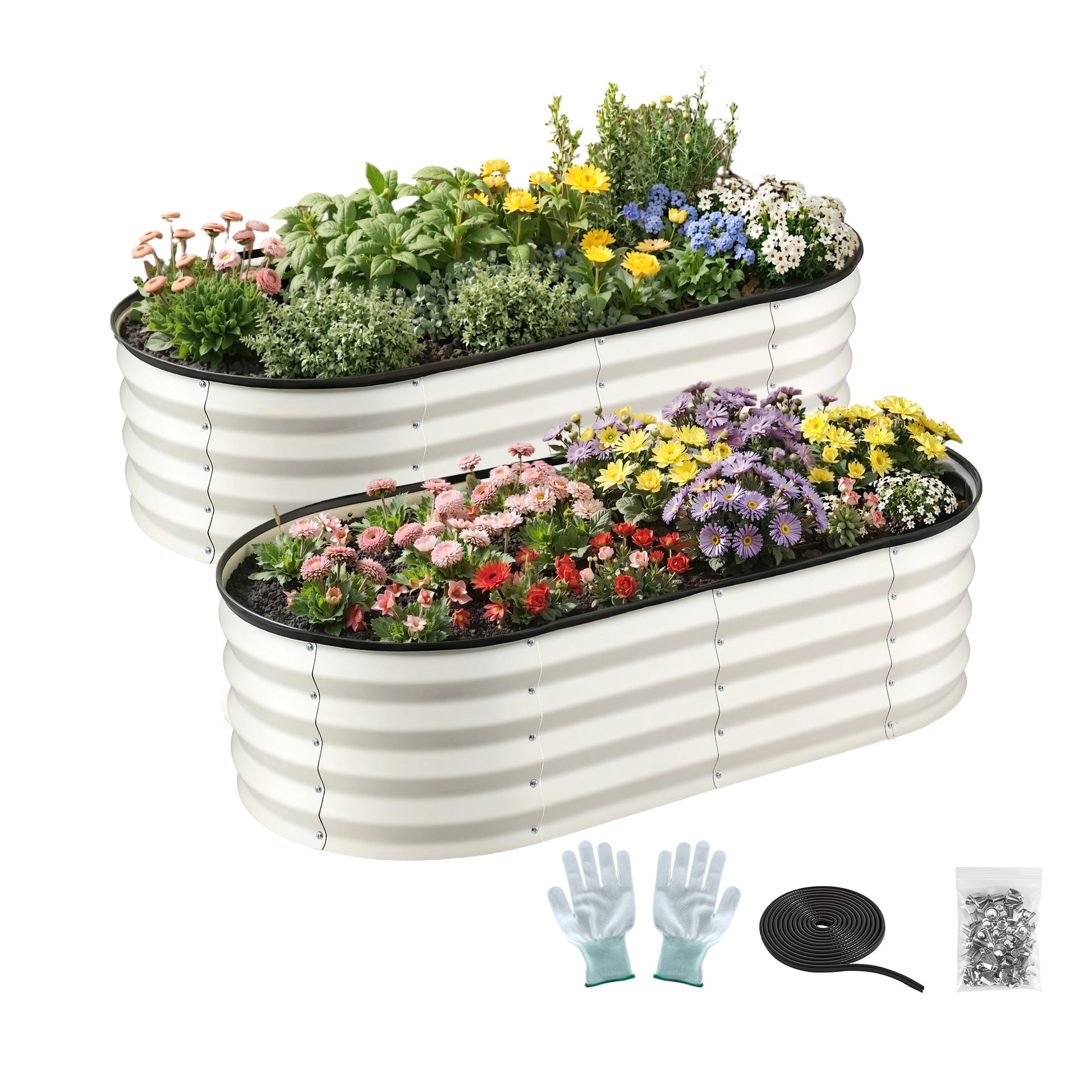 Green Fingers Raised Garden Bed 2 Pack Galvanised Planter Box Rust Resistant 120x60x30cm White Awezingly