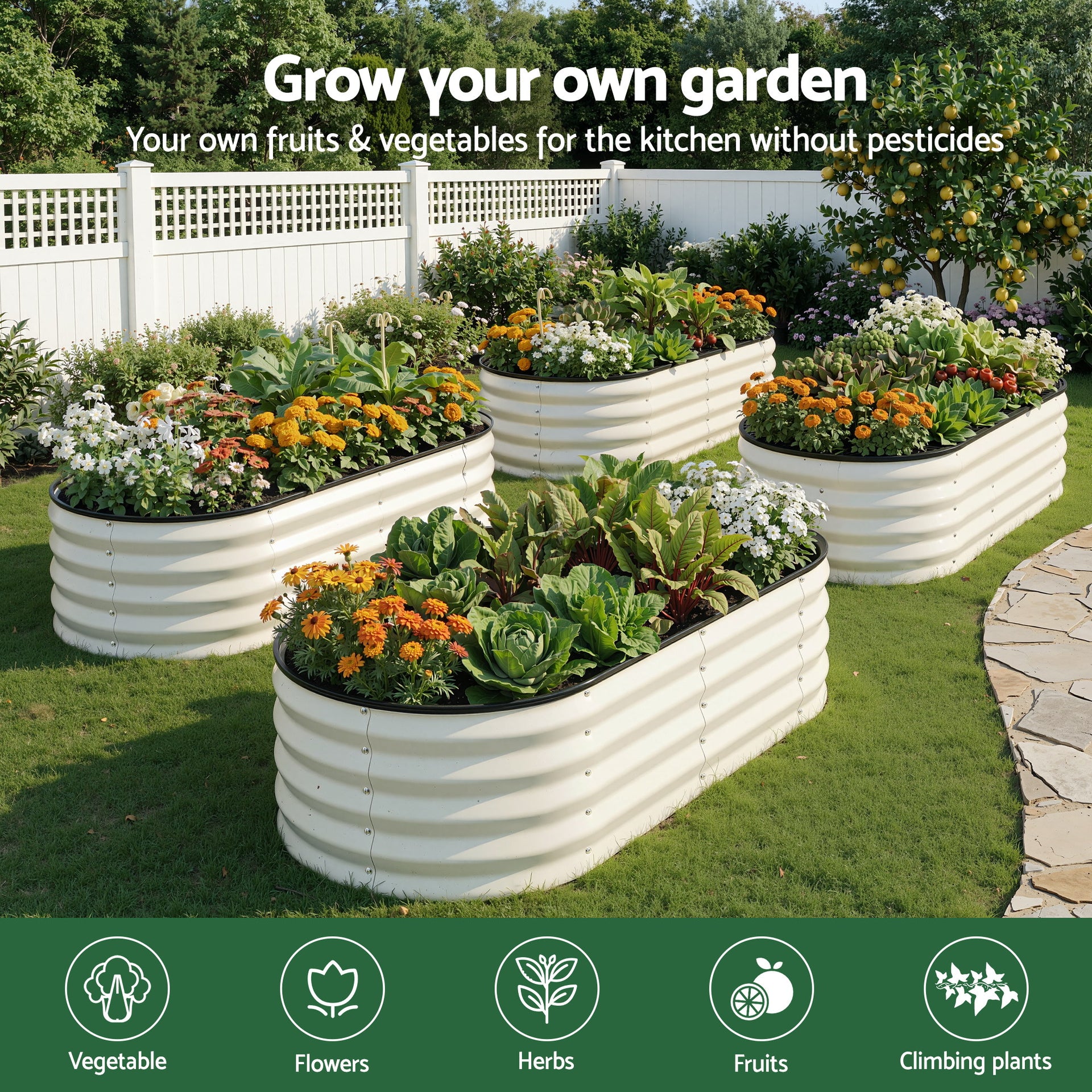 Green Fingers Raised Garden Bed 2 Pack Galvanised Planter Box Rust Resistant 120x60x30cm White Awezingly