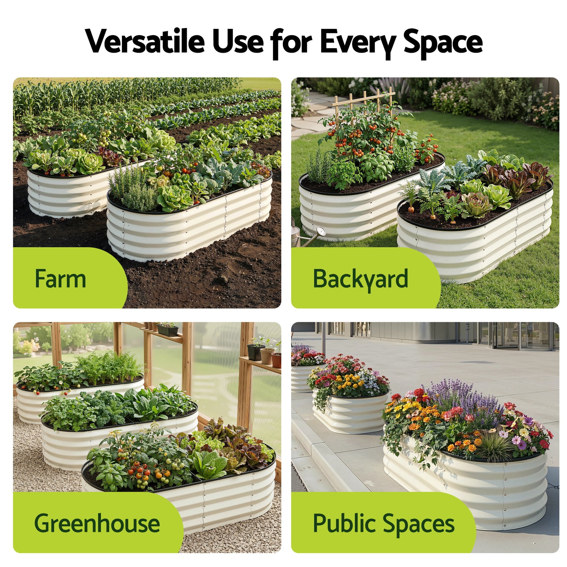 Green Fingers Raised Garden Bed 2 Pack Galvanised Planter Box Rust Resistant 120x60x30cm White Awezingly