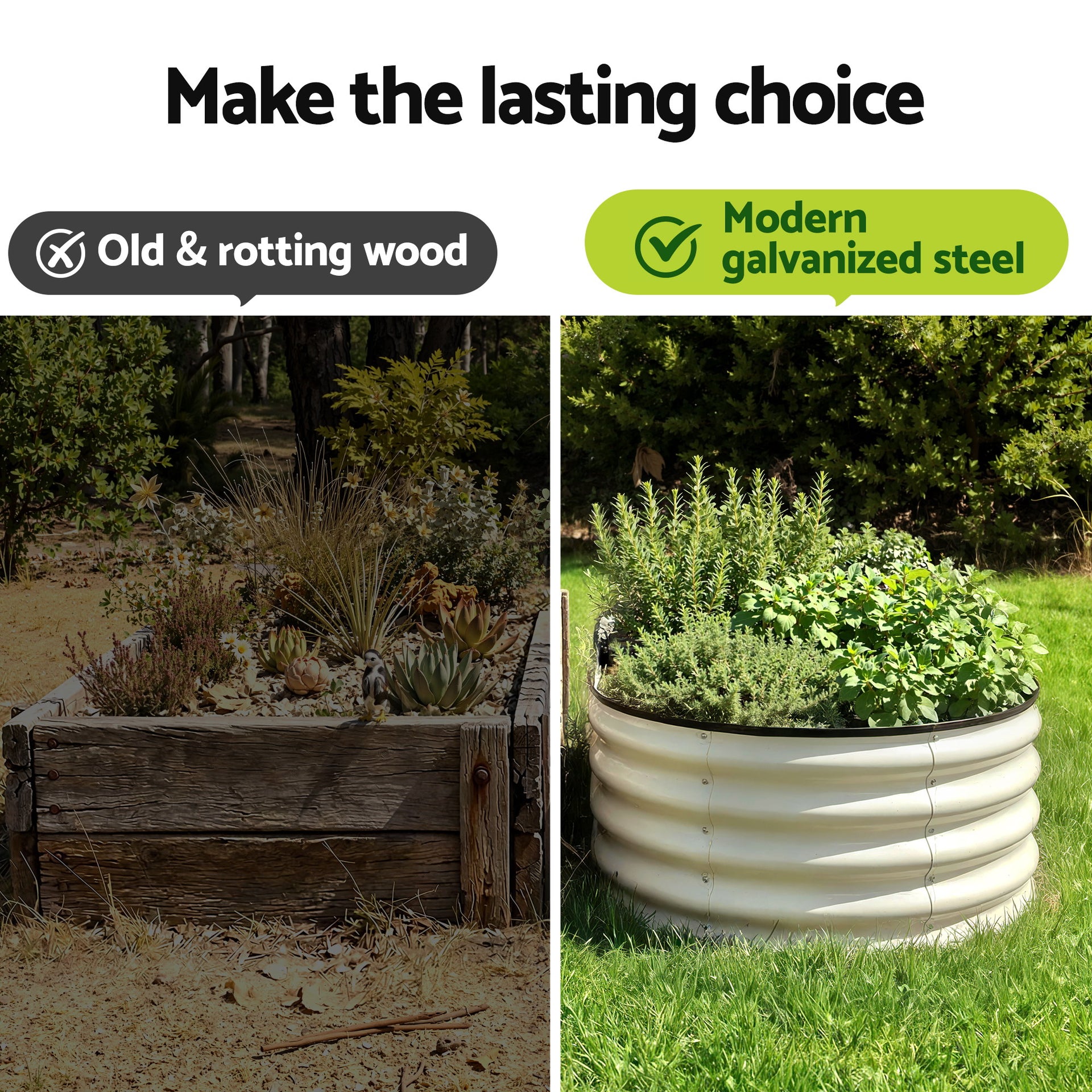 Green Fingers Raised Garden Bed 2 Pack Galvanised Planter Box Rust Resistant 120x60x30cm White Awezingly