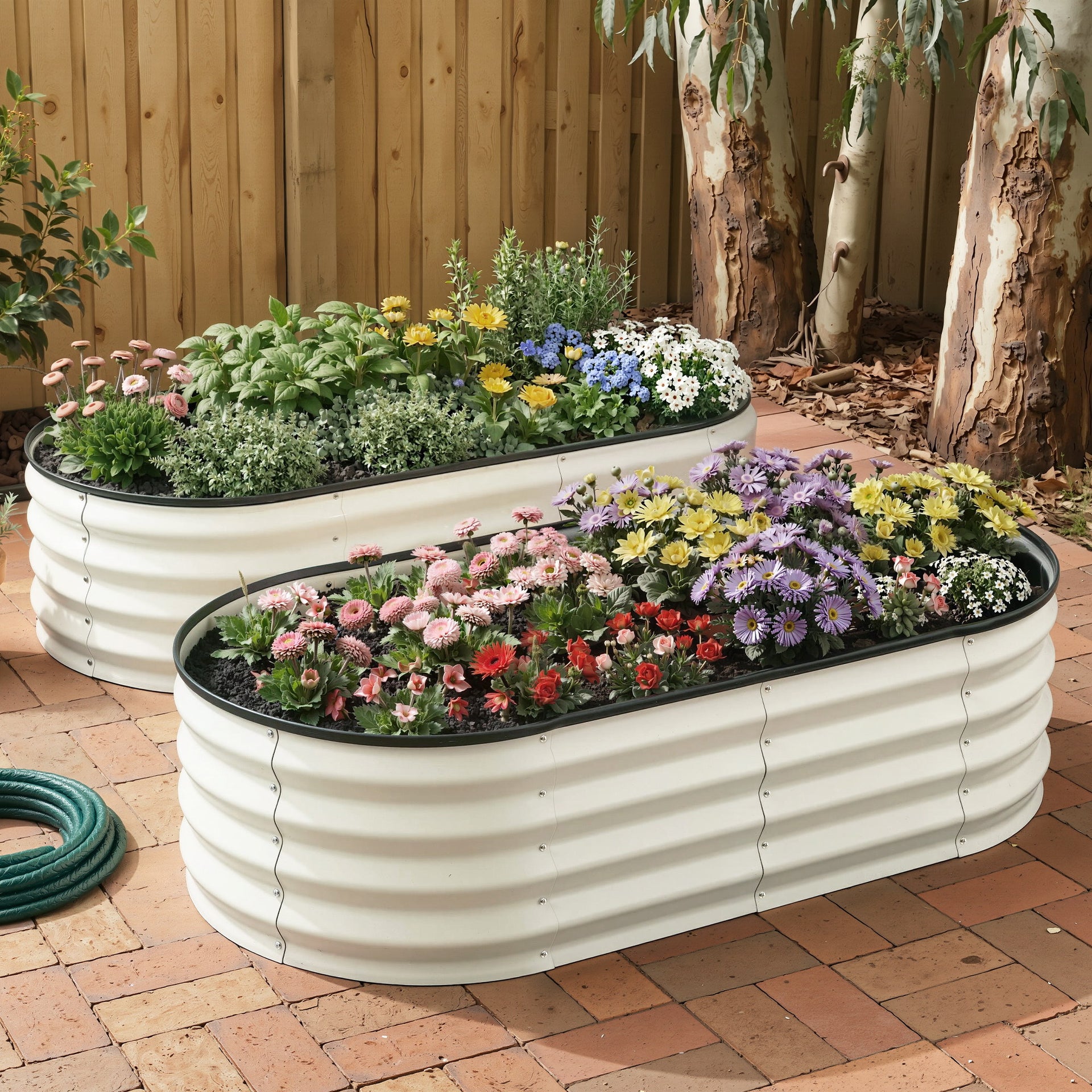 Green Fingers Raised Garden Bed 2 Pack Galvanised Planter Box Rust Resistant 120x60x30cm White Awezingly