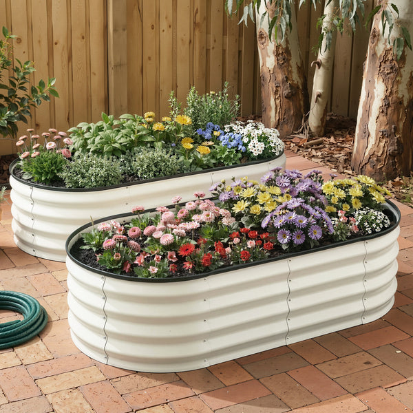 Green Fingers Raised Garden Bed 2 Pack Galvanised Planter Box Rust Resistant 120x60x30cm White Awezingly