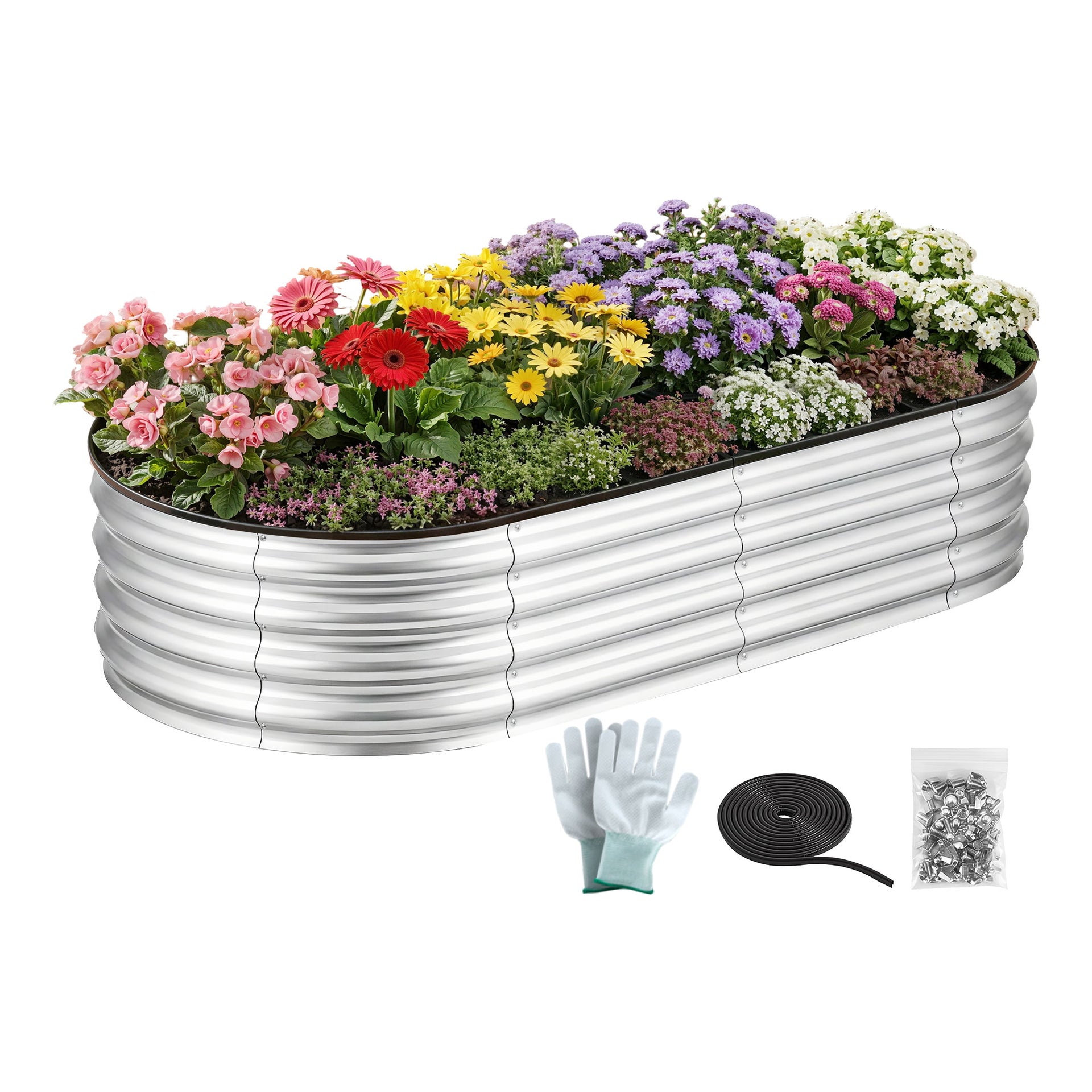 Green Fingers Raised Garden Bed Galvanised Oval Metal Planter Box Large Outdoor 150x70x30cm Silver Awezingly