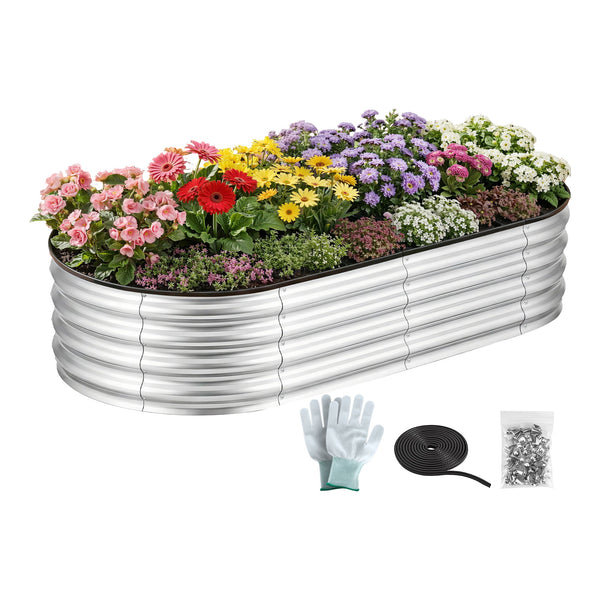 Green Fingers Raised Garden Bed Galvanised Oval Metal Planter Box Large Outdoor 150x70x30cm Silver Awezingly
