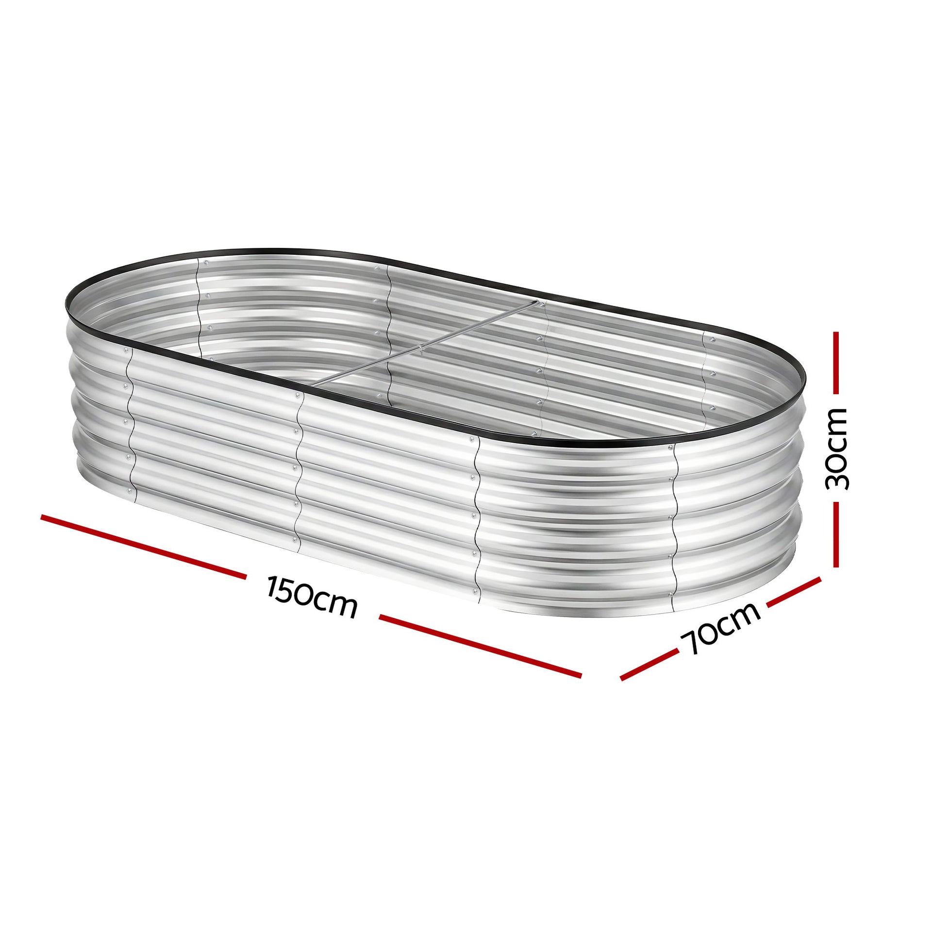 Green Fingers Raised Garden Bed Galvanised Oval Metal Planter Box Large Outdoor 150x70x30cm Silver Awezingly