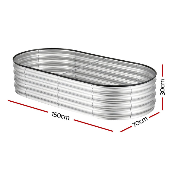 Green Fingers Raised Garden Bed Galvanised Oval Metal Planter Box Large Outdoor 150x70x30cm Silver Awezingly