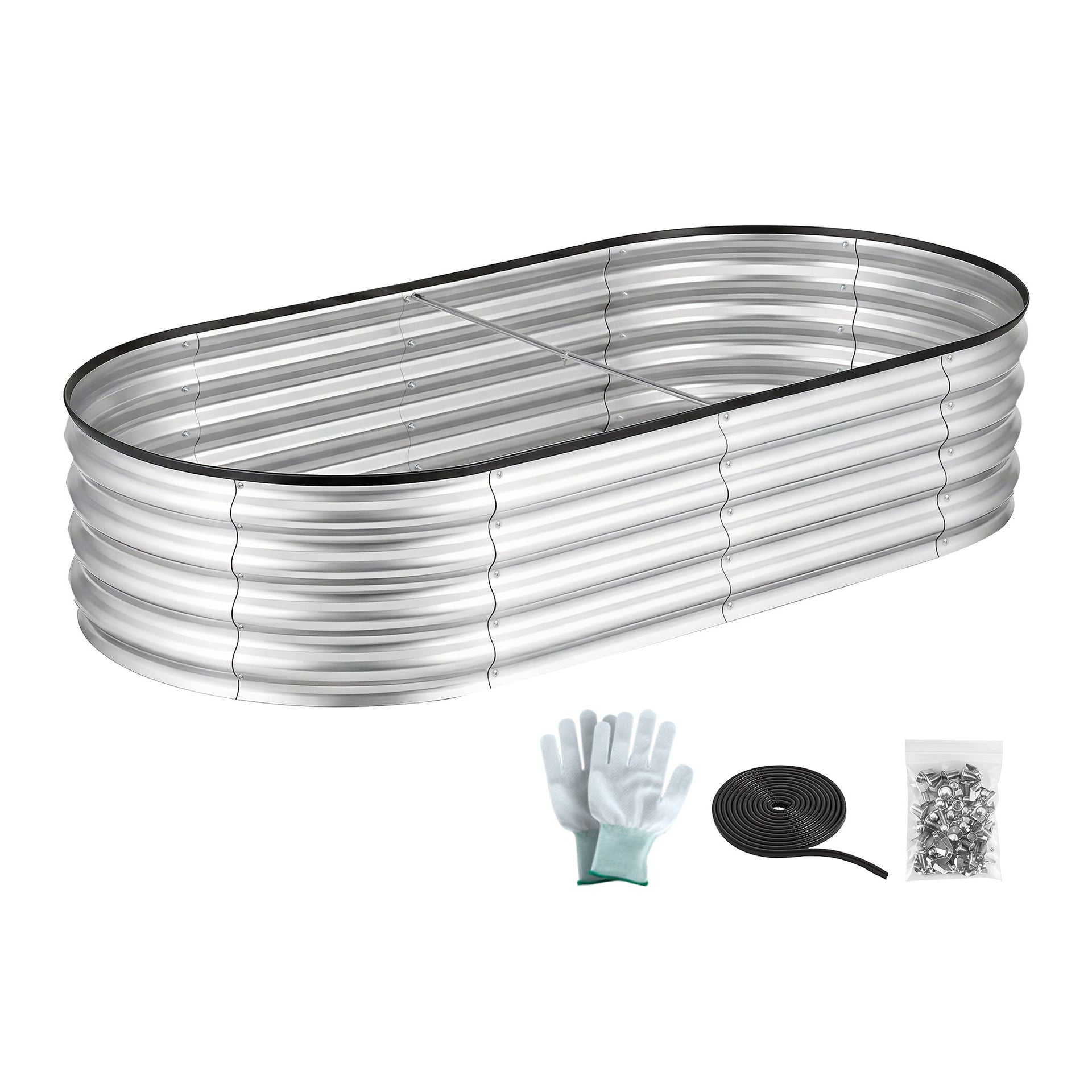 Green Fingers Raised Garden Bed Galvanised Oval Metal Planter Box Large Outdoor 150x70x30cm Silver Awezingly