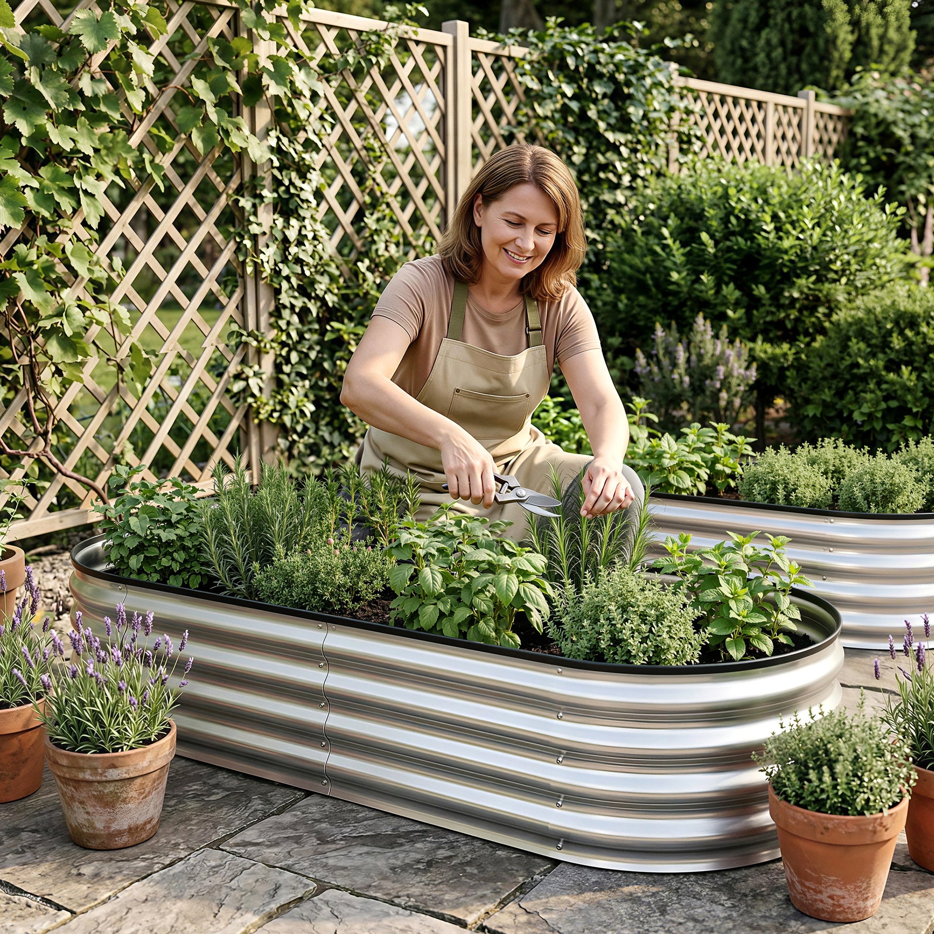 Green Fingers Raised Garden Bed Galvanised Oval Metal Planter Box Large Outdoor 150x70x30cm Silver Awezingly