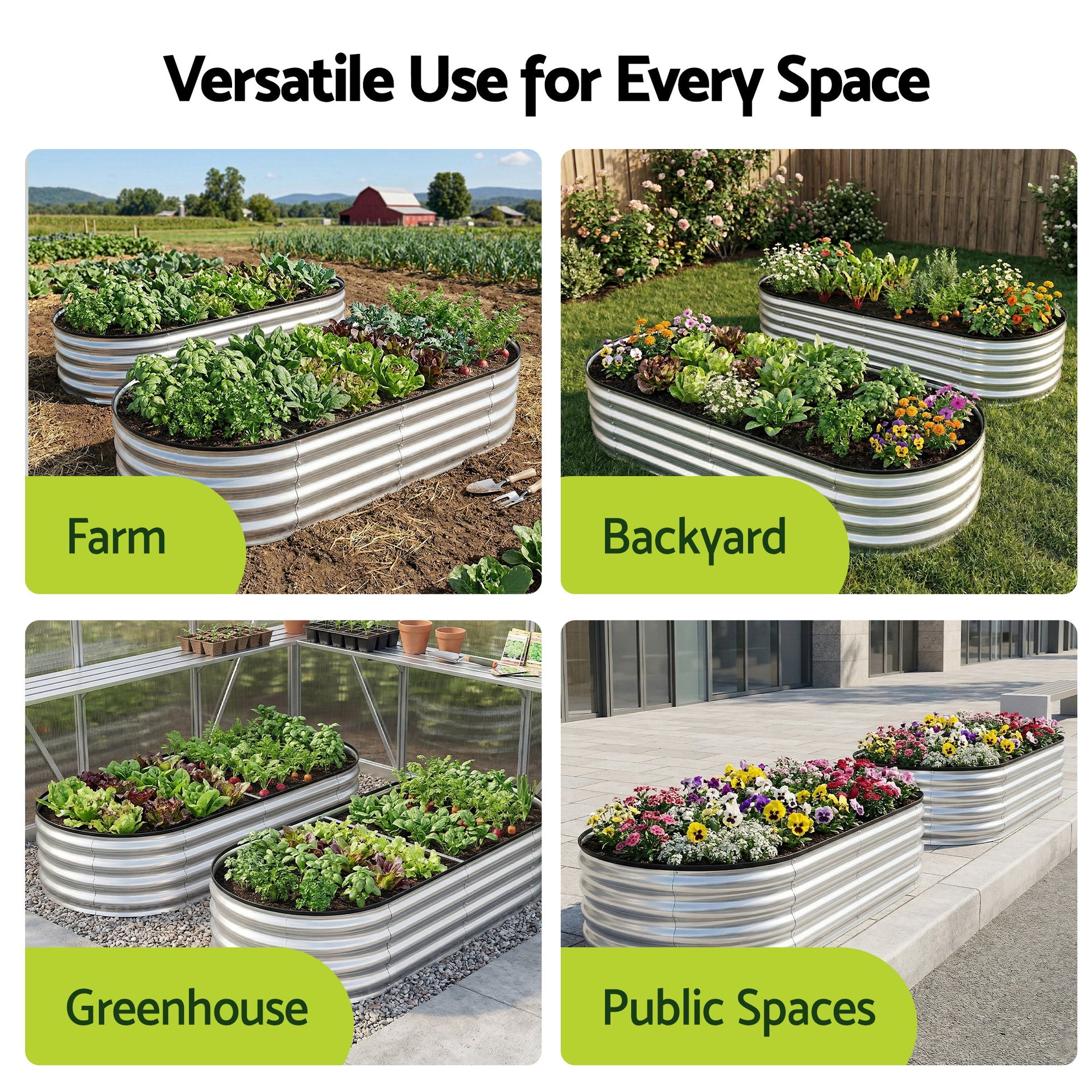 Green Fingers Raised Garden Bed Galvanised Oval Metal Planter Box Large Outdoor 150x70x30cm Silver Awezingly