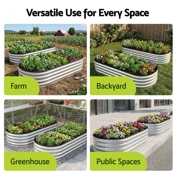 Green Fingers Raised Garden Bed Galvanised Oval Metal Planter Box Large Outdoor 150x70x30cm Silver Awezingly