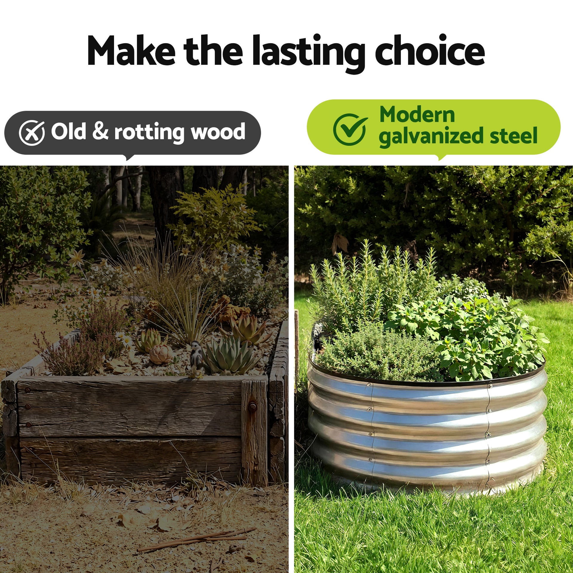 Green Fingers Raised Garden Bed Galvanised Oval Metal Planter Box Large Outdoor 150x70x30cm Silver Awezingly