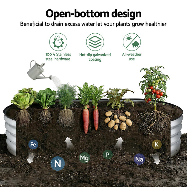Green Fingers Raised Garden Bed Galvanised Oval Metal Planter Box Large Outdoor 150x70x30cm Silver Awezingly