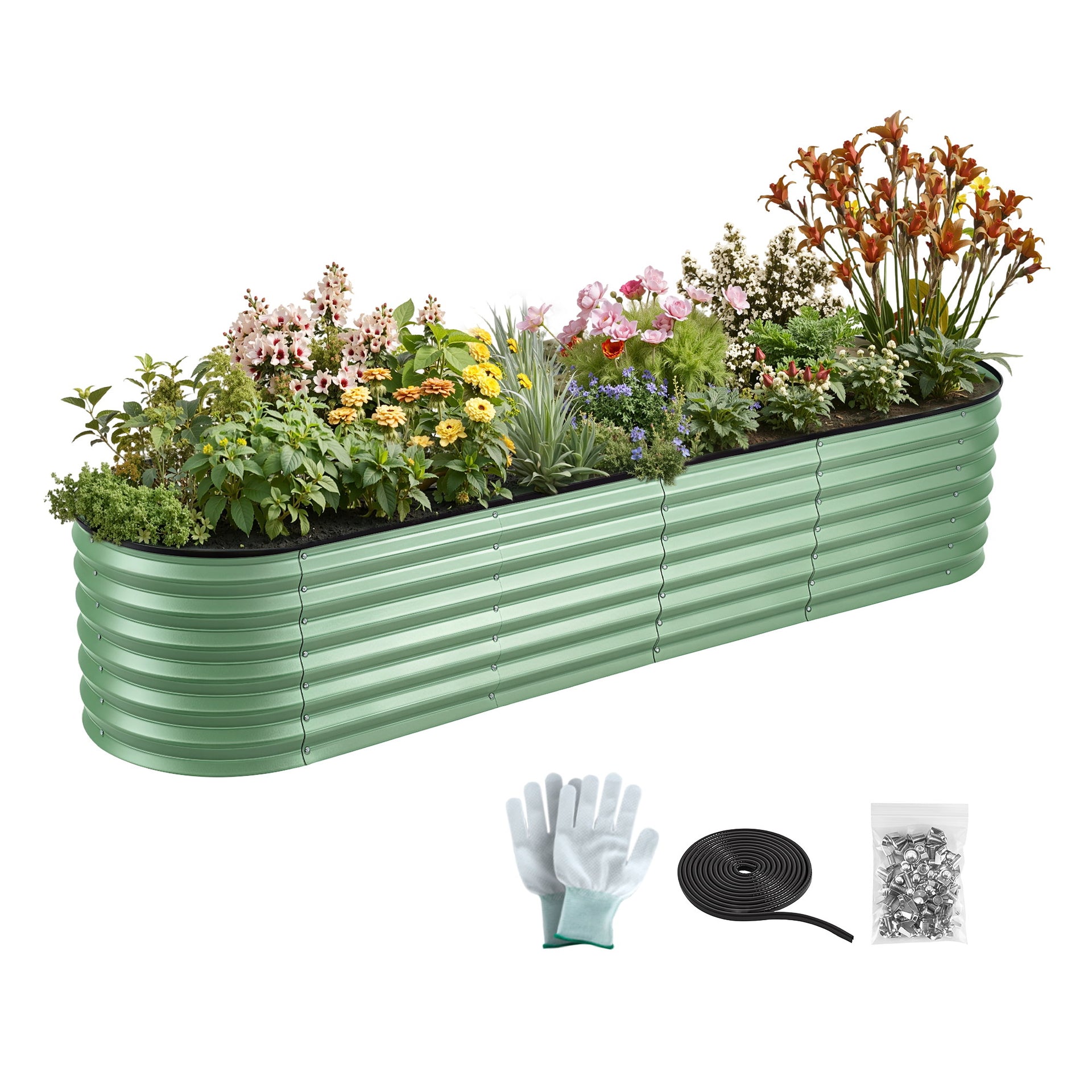 Green Fingers Oval Raised Garden Bed Galvanised Planter Box Rust Resistant 240x60x45cm Green Awezingly