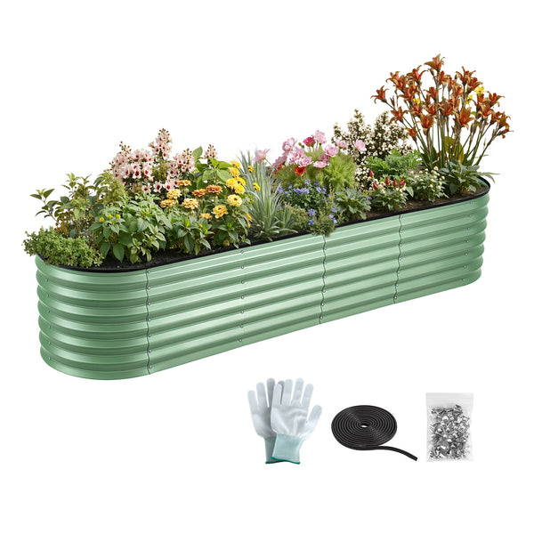 Green Fingers Oval Raised Garden Bed Galvanised Planter Box Rust Resistant 240x60x45cm Green Awezingly