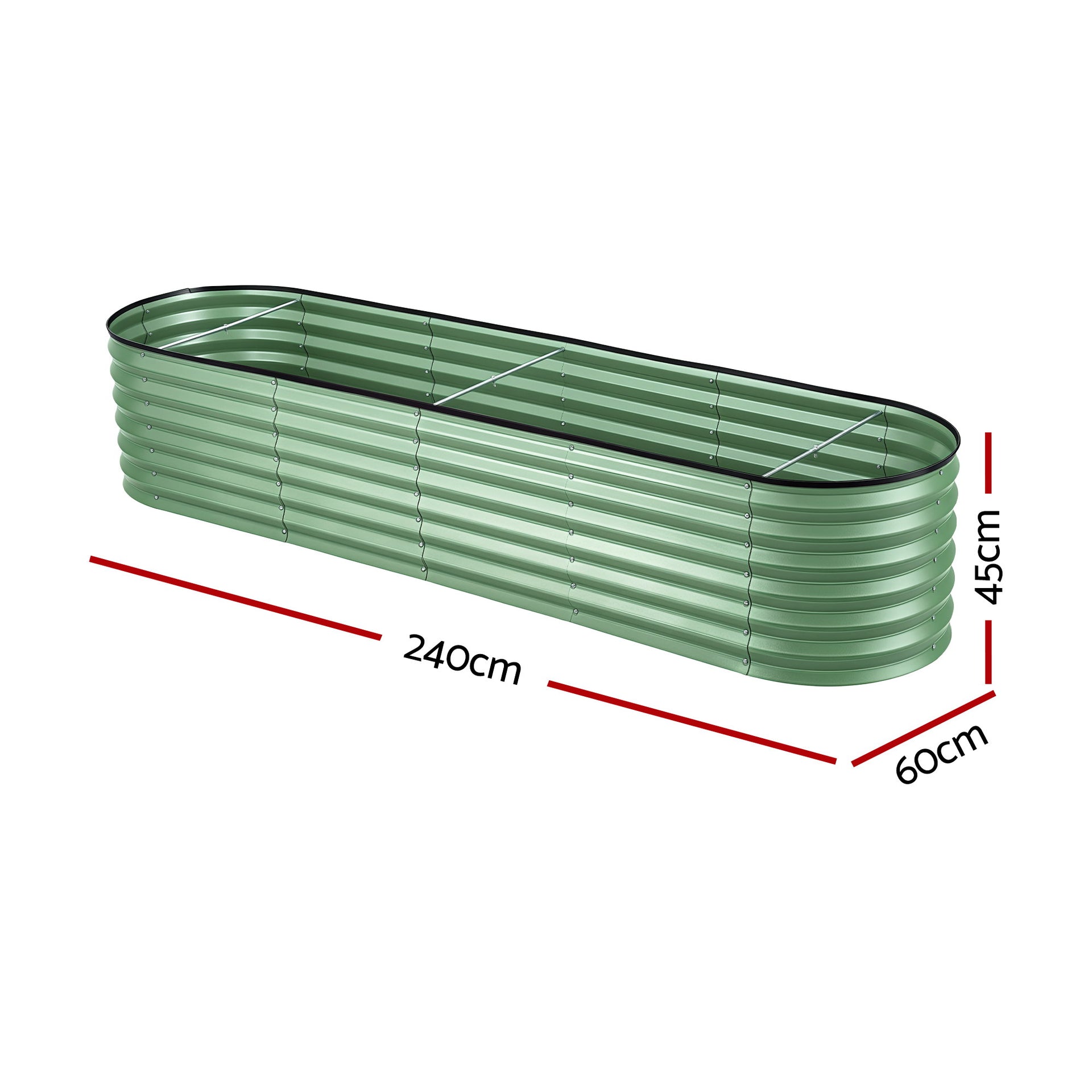 Green Fingers Oval Raised Garden Bed Galvanised Planter Box Rust Resistant 240x60x45cm Green Awezingly
