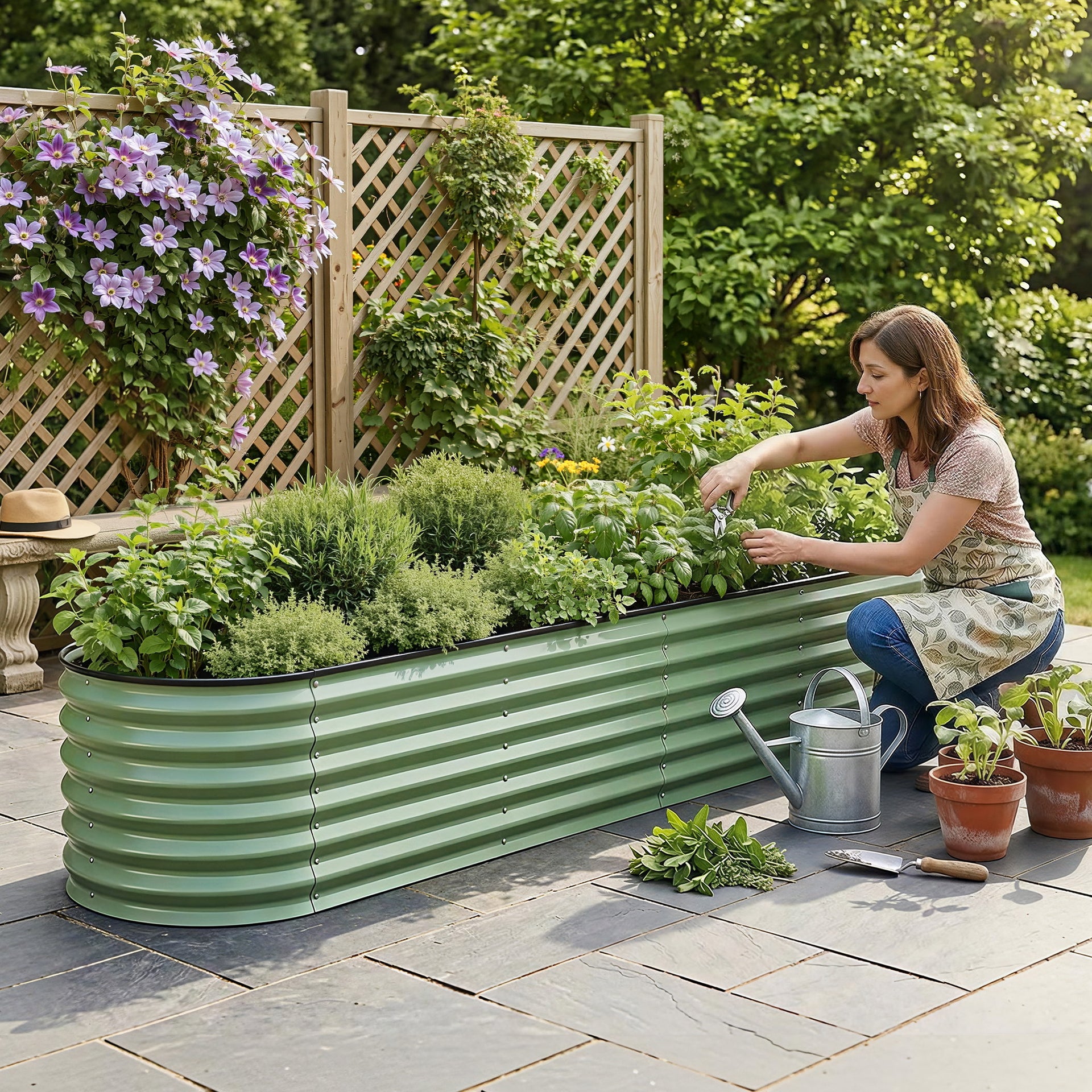 Green Fingers Oval Raised Garden Bed Galvanised Planter Box Rust Resistant 240x60x45cm Green Awezingly