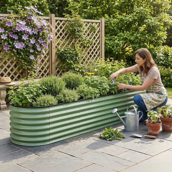 Green Fingers Oval Raised Garden Bed Galvanised Planter Box Rust Resistant 240x60x45cm Green Awezingly