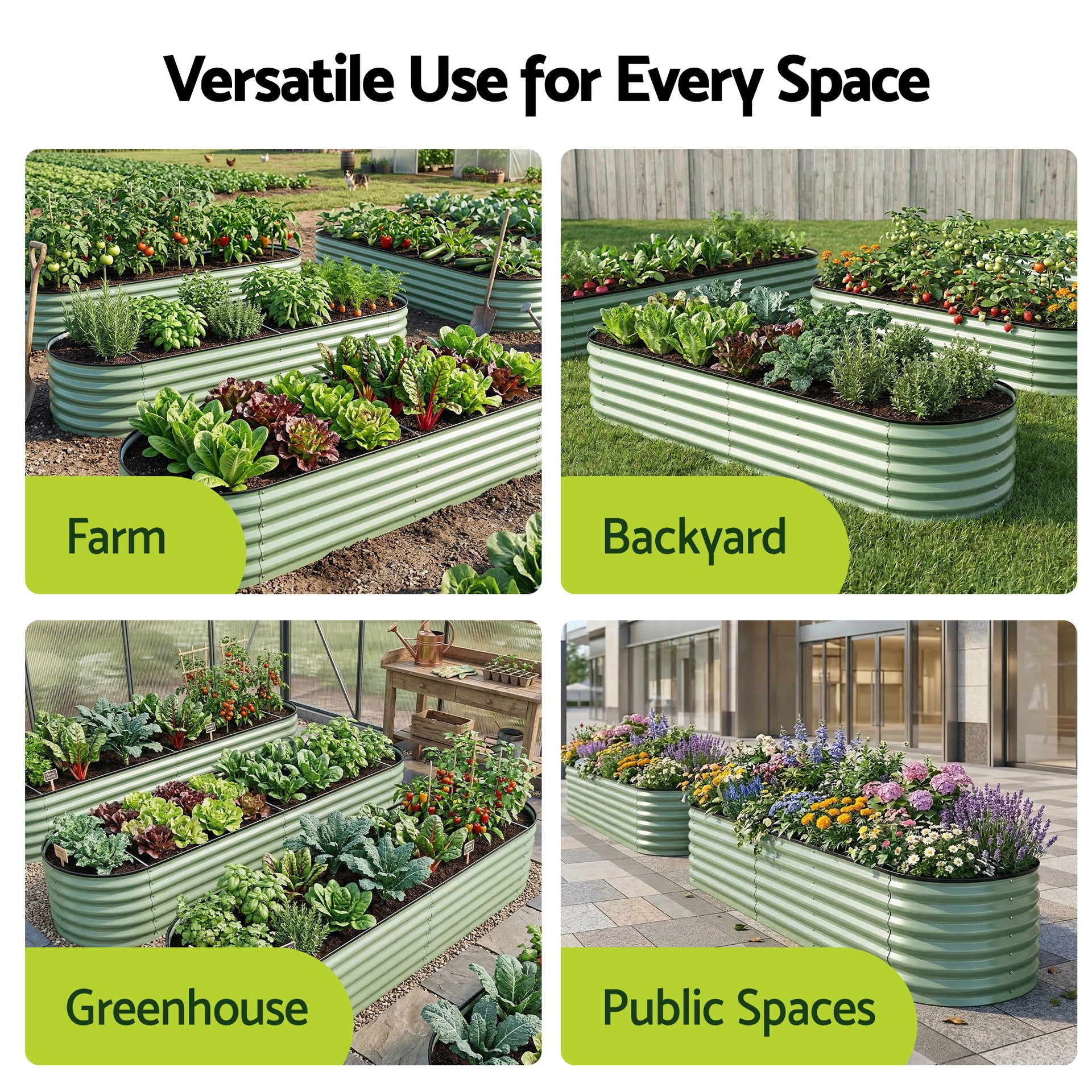 Green Fingers Oval Raised Garden Bed Galvanised Planter Box Rust Resistant 240x60x45cm Green Awezingly