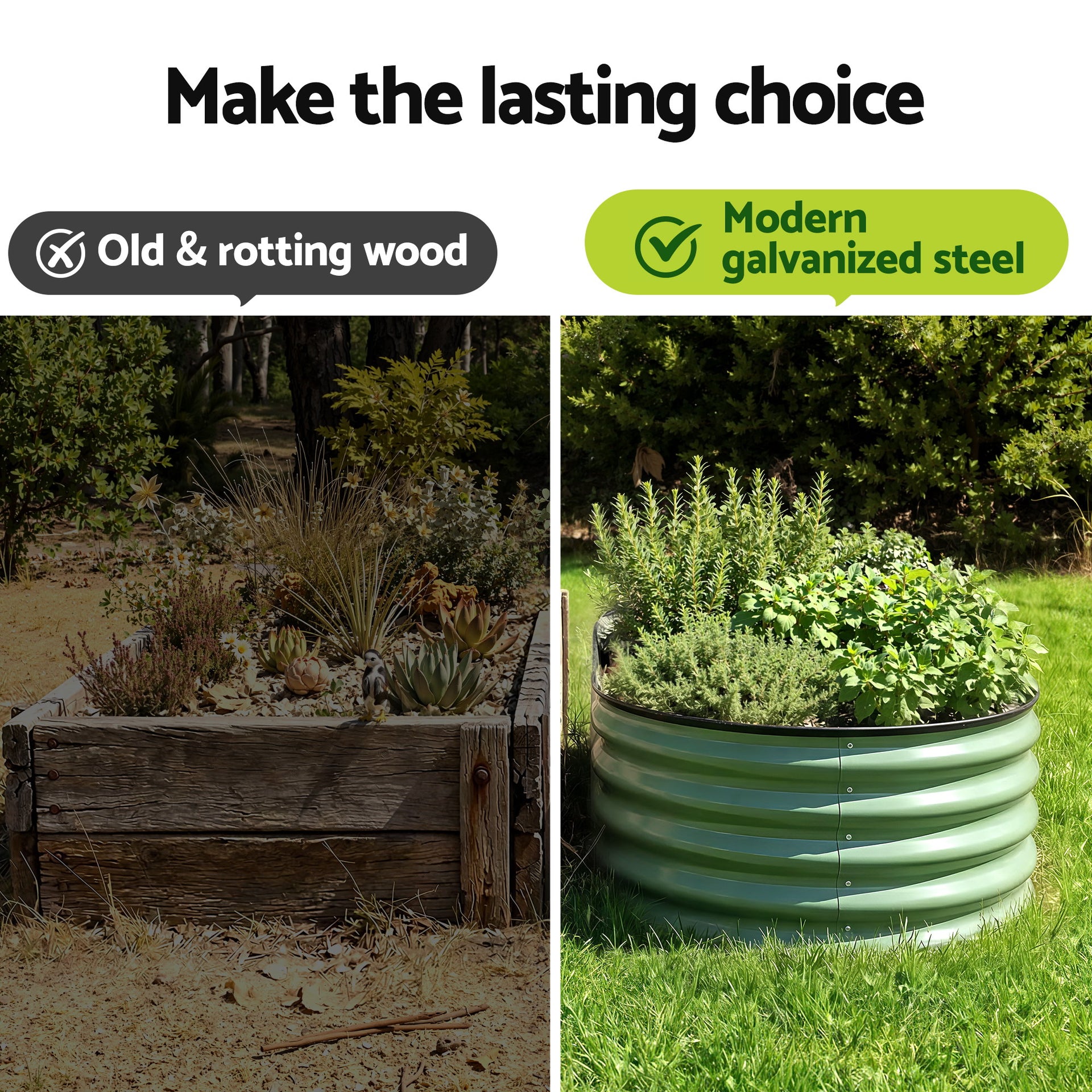 Green Fingers Oval Raised Garden Bed Galvanised Planter Box Rust Resistant 240x60x45cm Green Awezingly