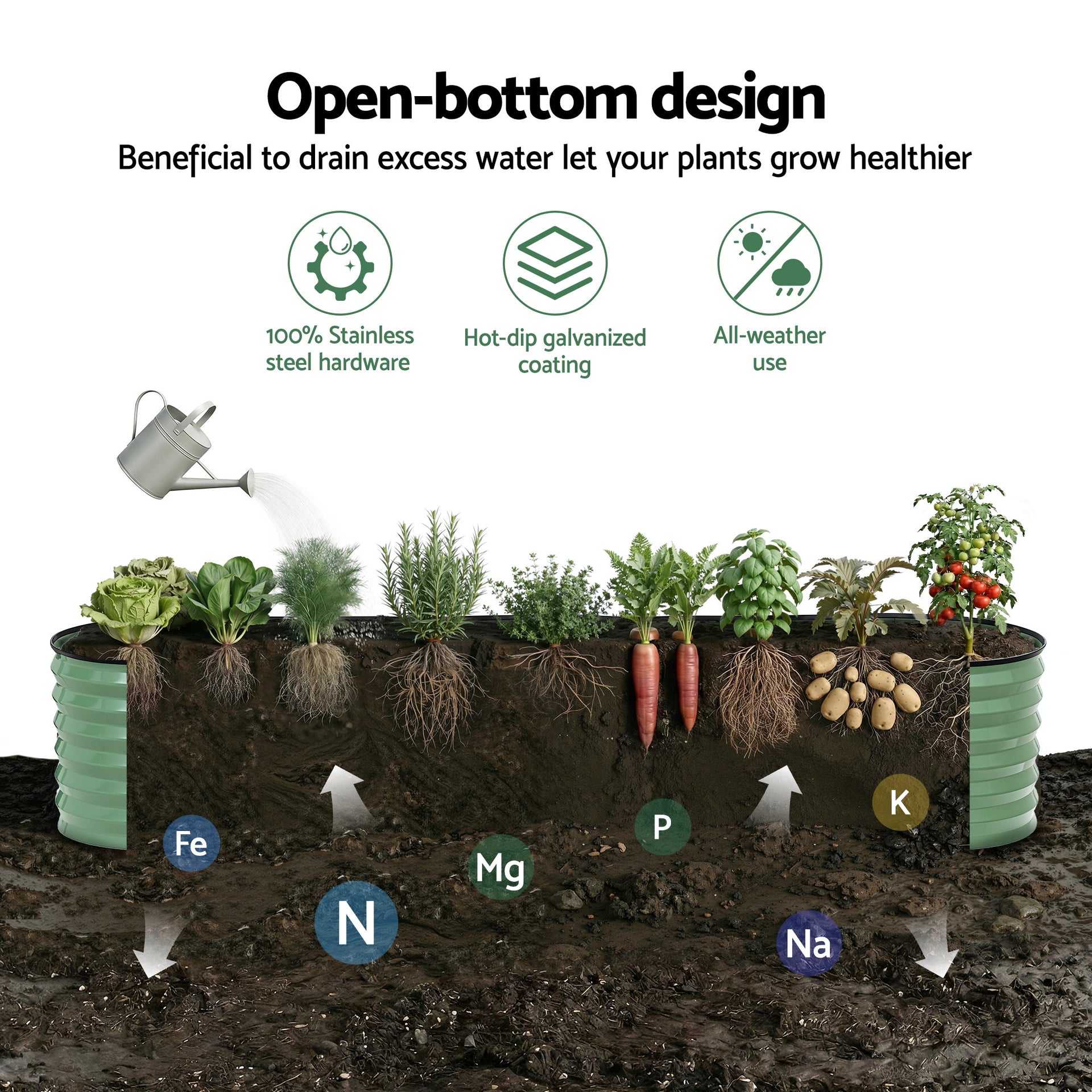 Green Fingers Oval Raised Garden Bed Galvanised Planter Box Rust Resistant 240x60x45cm Green Awezingly