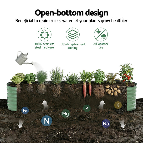 Green Fingers Oval Raised Garden Bed Galvanised Planter Box Rust Resistant 240x60x45cm Green Awezingly