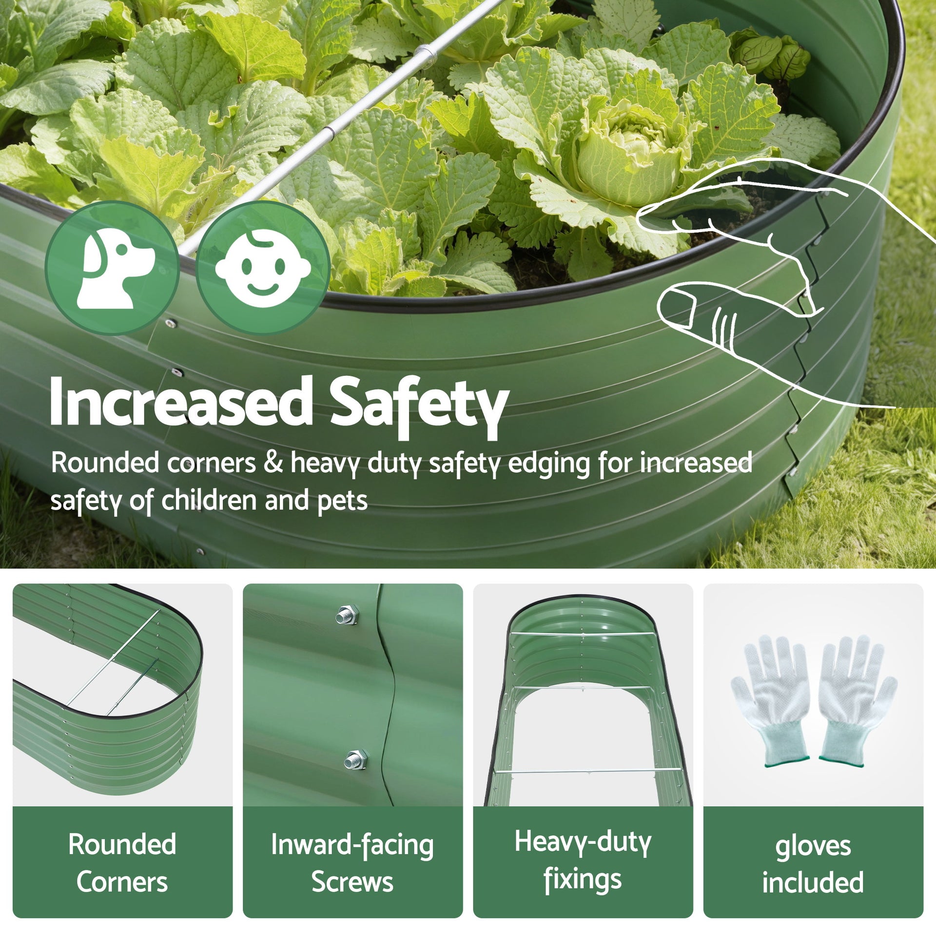 Green Fingers Oval Raised Garden Bed Galvanised Planter Box Rust Resistant 240x60x45cm Green Awezingly