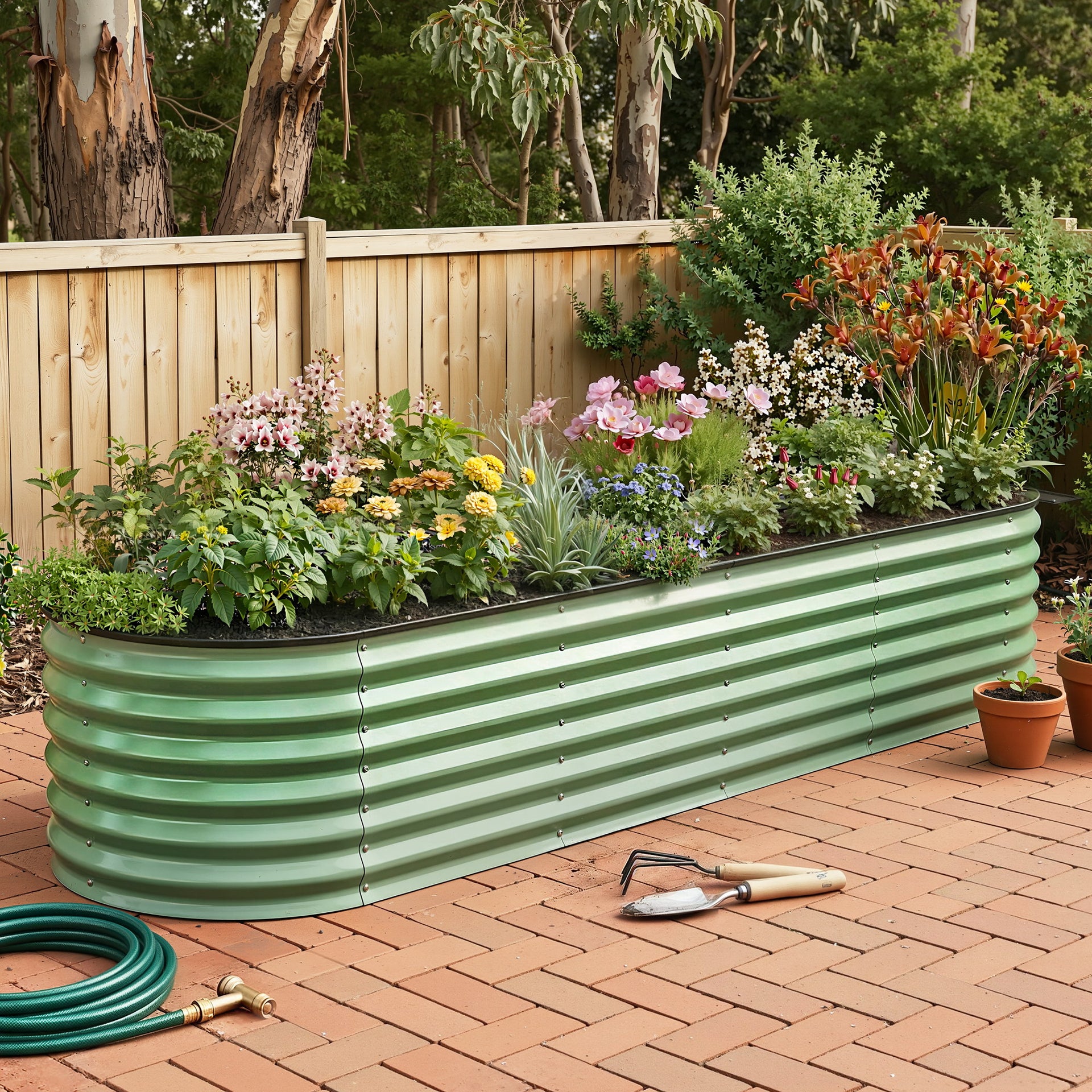 Green Fingers Oval Raised Garden Bed Galvanised Planter Box Rust Resistant 240x60x45cm Green Awezingly