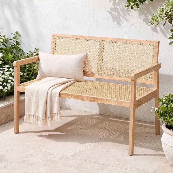 Gardeon Garden Bench Wooden Bench Outdoor PVC Woven Seat Backrest 107cm Awezingly