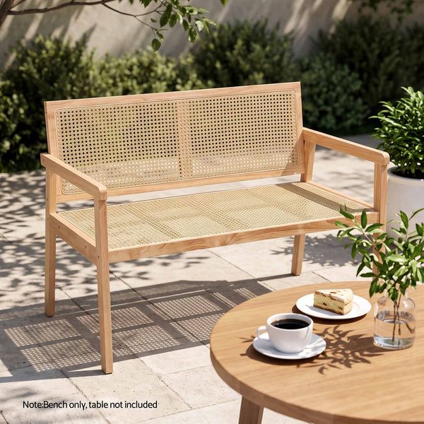 Gardeon Garden Bench Wooden Bench Outdoor PVC Woven Seat Backrest 107cm Awezingly