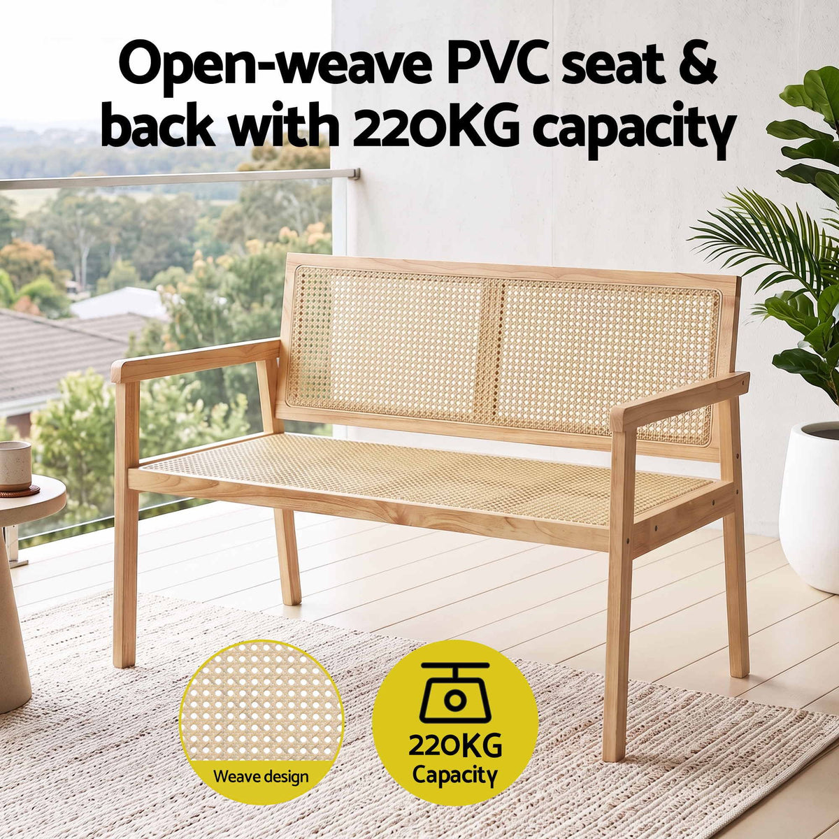 Gardeon Garden Bench Wooden Bench Outdoor PVC Woven Seat Backrest 107cm Awezingly